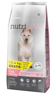 Nutrilove pes Sensitive s jehněčím masem 12kg+2,4kg zdarma