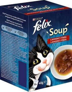 Felix Soup pro kočky lahodný výběr s hovězím, s kuřetem, s jehněčím 6 x 48g