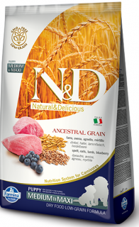 N&amp;D LG DOG Puppy M/L Lamb &amp; Blueberry 12kg (Kompletní suché krmivo s nízkým obsahem obilovin, jehněčím a borůvkami pro štěňata středních a velkých plemen.)