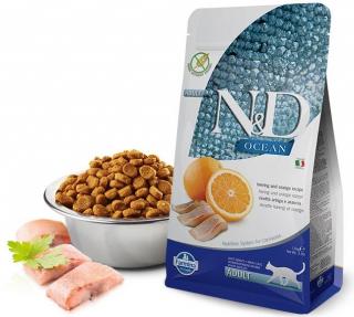 N&amp;D OCEAN CAT Adult Herring &amp; Orange 5kg (Kompletní suché krmivo bez obilovin, se sleděm a pomerančem pro dospělé kočky.)