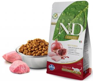 N&amp;D PRIME CAT Neutered Chicken&amp;Pomegranate 5kg (Kompletní suché krmivo bez obilovin, s kuřetem a granátovým jablkem pro kastrované kočky.)