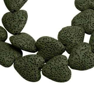 Láva syntetická srdce olivové (19 - 20 korálků)