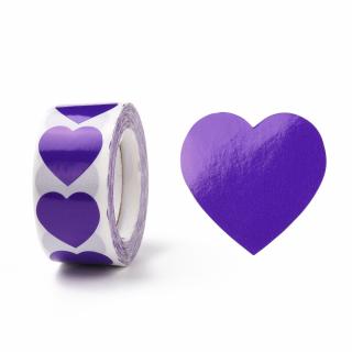 Samolepky kotouč 500 kusů samolepek - srdce fialové