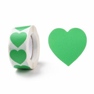 Samolepky kotouč 500 kusů samolepek - srdce zelené