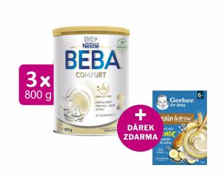 BEBA COMFORT 2, 5 HMO, 3x800g + GERBER Mléčná kaše pšenično-ovesná banán a hruška 200g