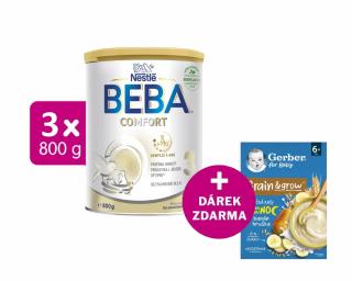 BEBA COMFORT 3, 5 HMO, 3x800g + GERBER Mléčná kaše pšenično-ovesná banán a hruška 200g