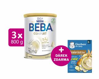 BEBA COMFORT 4, 5 HMO, 3x800g + GERBER Mléčná kaše pšenično-ovesná banán a hruška 200g