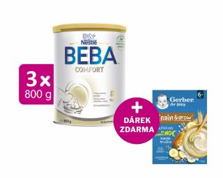 BEBA COMFORT 5 batolecí mléko, 3x800g + GERBER Mléčná kaše pšenično-ovesná banán a hruška 200g