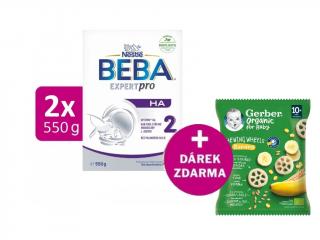 BEBA EXPERTpro HA 2, 2x550g + GERBER Organic křupavá kolečka s banánem 28g