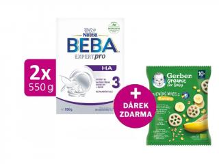 BEBA EXPERTpro HA 3, 2x550g + GERBER Organic křupavá kolečka s banánem 28g