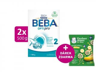 BEBA OPTIPRO 2, 2x500g + GERBER Organic křupavá kolečka s banánem 28g