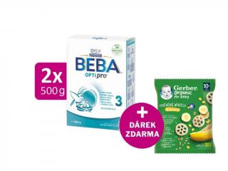 BEBA OPTIPRO 3, 2x500g + GERBER Organic křupavá kolečka s banánem 28g