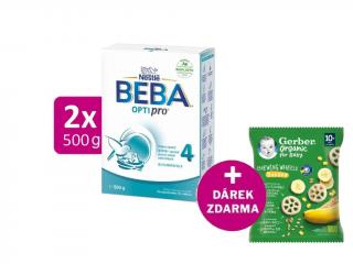 BEBA OPTIPRO 4, 2x500g + GERBER Organic křupavá kolečka s banánem 28g