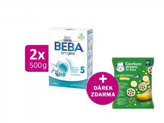 BEBA OPTIPRO 5, 2x500g + GERBER Organic křupavá kolečka s banánem 28g