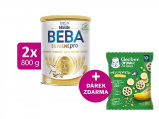 BEBA SUPREMEpro 2, 6 HMO, 2x800g + GERBER Organic křupavá kolečka s banánem 28g