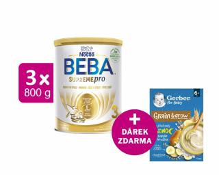 BEBA SUPREMEpro 3, 3x800g + GERBER Mléčná kaše pšenično-ovesná banán a hruška 200g