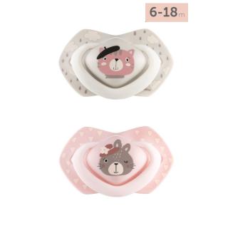 Canpol babies Set symetrických silikonových dudlíků Light touch 6-18m BONJOUR PARIS - růžový