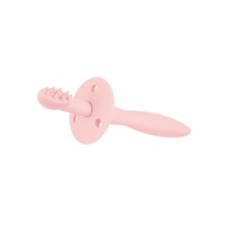 Canpol babies Silikonový zubní kartáček/kousátko se štítkem - růžový