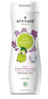 Dětské tělové mýdlo a šampon (2 v 1) ATTITUDE Little leaves s vůní vanilky a hrušky 473 ml