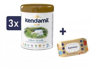 Kendamil Kozí pokračovací mléko 2 (3x800 g) + Beginnings vlhčené ubrousky (64ks)