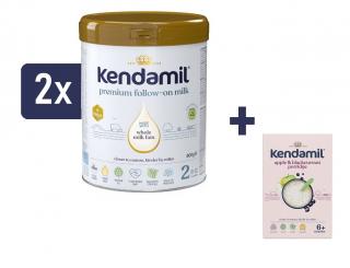 Kendamil Premium 2 HMO+ (2x800 g) + Kendamil Mléčná kaše s černým rybízem a jablky (150 g)