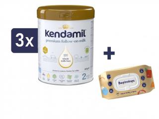 Kendamil Premium 2 HMO+ (3x800 g) + Beginnings vlhčené ubrousky (64ks)