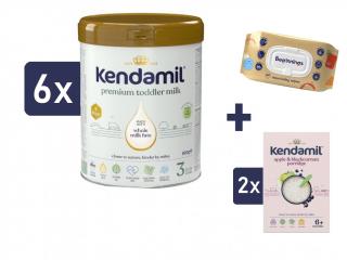 Kendamil Premium 3 HMO+ (6x800 g) + ubrousky + 2x Mléčná kaše