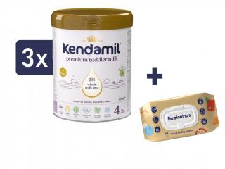 Kendamil Premium 4 HMO+ (3x800 g) + Beginnings vlhčené ubrousky (64ks)