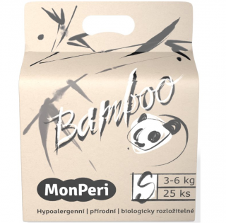 MonPeri Bamboo S 3-6 kg- 25ks EKO dětské bambusové jednorázové plenky (velikost 2)