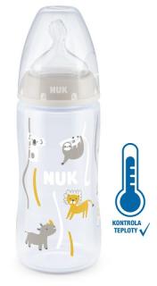 NUK FC+ láhev s kontrolou teploty 300 ml BOX - Flow Control savička - šedá