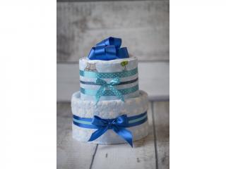 Plenkový dort dvoupatrový s bohatou náplní modrý - S mašlí