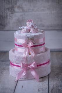 Plenkový dort dvoupatrový s bohatou náplní růžový - S capáčky
