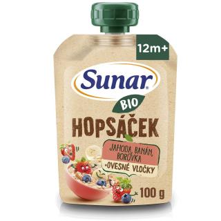 Sunar BIO ovocná kapsička Hopsáček jahoda, banán, borůvka a ovesné vločky 100g