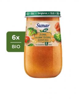 Sunar BIO příkrm zelenina, celozrnné těstoviny, olivový olej 8m+, 6 x 190 g