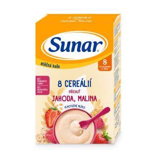 Sunar mléčná kaše s 8 cereáliemi jahoda, malina 210g