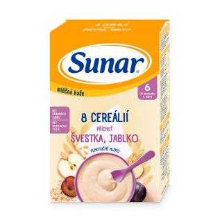Sunar mléčná kaše s 8 cereáliemi švestka, jablko 210g
