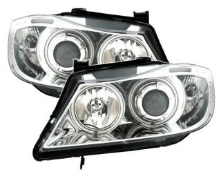 BMW E90 / E91 - Přední světla Angel Eyes CCFL EAGLE EYES - Chromová