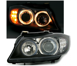 BMW E90 / E91 - Přední světla Angel Eyes DEPO - Černá