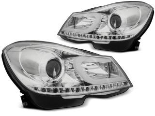 MERCEDES C W204 - Přední světla TUBE LIGHT - Chromová
