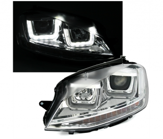 VW GOLF 7 - Přední světla U-TUBE LED blikač EAGLE EYES - Chromová