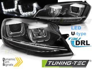 VW GOLF 7 - Přední světla U-TYPE TRU DRL DYNAMICKÝ blikač - Černá