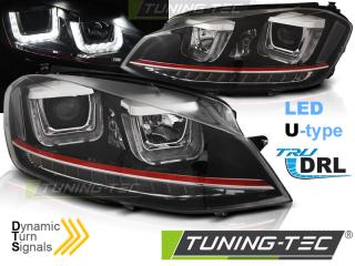 VW GOLF 7 - Přední světla U-TYPE TRU DRL DYNAMICKÝ blikač - Černá