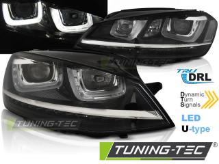 VW GOLF 7 - Přední světla U-TYPE TRU DRL DYNAMICKÝ blikač DEPO - Černá