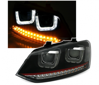 VW POLO 6R / 6C - Přední světla U-TUBE LED DYNAMICKÝ BLIKAČ EAGLE EYES - Černá