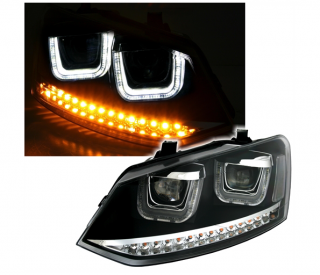 VW POLO 6R / 6C - Přední světla U-TUBE LED DYNAMICKÝ BLIKAČ EAGLE EYES - Černá