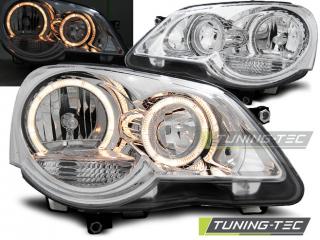 VW POLO 9N3 - Přední světla Angel Eyes - Chromová