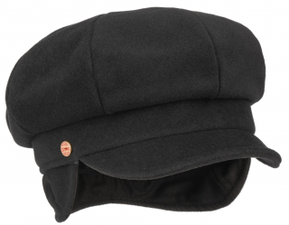 8-dílna černá dámská bekovka od Mayser - Camila Newsboy Cap - ušní klapky Velikost: 55 cm  (S)