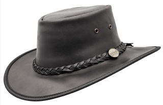 Australský černý klobouk kožený (skládací) -  SQUASHY FULLGRAIN Velikost: 61 cm (XL)