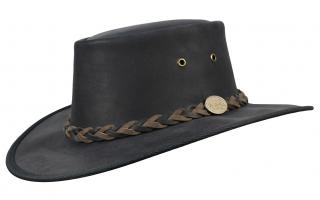 Australský černý klobouk kožený - SQUASHY TWOTONE Velikost: 63 cm (XXL)