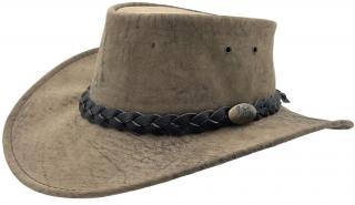 Australský hnědý klobouk kožený z klokaní kůže - Kangaroo Stonewash Velikost: 61/62cm (XL)